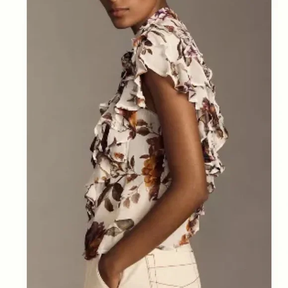 BY ANTHROPOLOGIE TIE-NECK SHEER RUFFLED BLOUSE - Picture 2 of 3